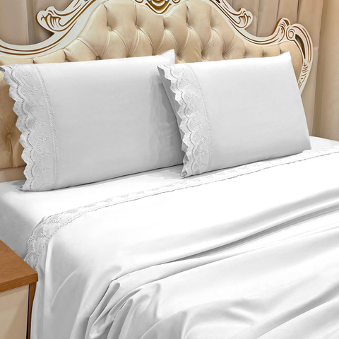 Jogo Cama King Kayla 300 Fios Algodão Bordado Inglês:branco