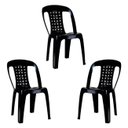 Ver imagem 1 de Kit 3 Cadeiras de Plástico Preta com Encosto Vime Empilhável