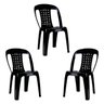 Kit 3 Cadeiras de Plástico Preta com Encosto Vime Empilhável - 1