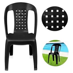 Kit 3 Cadeiras de Plástico Preta com Encosto Vime Empilhável - 4