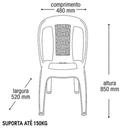 Kit 3 Cadeiras de Plástico Preta com Encosto Vime Empilhável - 5