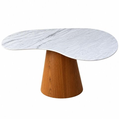 Mesa de Jantar Cone Orgânica Beca 4 Lugares Tampo Orgânico em Mármore 160x90cm Branco