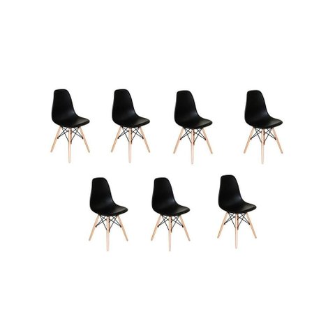 Kit 7 Cadeiras Charles Eames Eiffel Dkr Wood Preto Preto