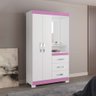Guarda Roupas Solteiro Flex 2 Portas 3 Gavetas NT5170 Notáve Branco New Com Rosa Flex - 3