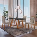 Ver imagem 1 de Conjunto Sala de Jantar Mesa Viena Madeira Maciça 140x80cm Tampo Retângular Vidro Preto com 4 Cadeir