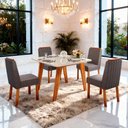 Ver imagem 1 de Sala de Jantar 90x90 Mavie Mdf/vidro 4 Cadeiras Linho Chumbo