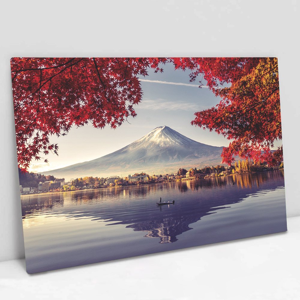Quadro Decorativo em Canvas As Margens do Monte Fuji Japão TaColado Moldura Madeira 120 x 80cm