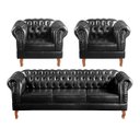 Ver imagem 1 de Conjunto Sofá Chesterfield 3 Lugares + 2 Poltronas Dom Pedro - Couríssimo Preto