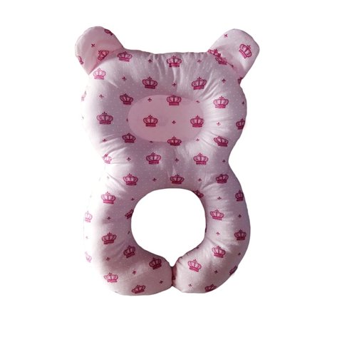 Almofada Apoio Pescoço Que Evita Cabeça Chata Para Carrinho Cadeirinha 0-2 anos - coroa rosa