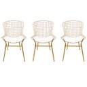 Ver imagem 1 de Cadeira para Cozinha Bertoia cor Dourado Fosco assento branco tubular 3 Unidades Poltronas do Sul