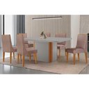Ver imagem 1 de Conjunto: Mesa de Cozinha Pietá Tampo c/ Vidro Curvo 180cm+6 Cadeiras Dakota Naturale/Off White -