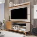 Ver imagem 1 de Rack com Painel Retrô para TV até 60 Polegadas MDF 136cmx133cm Pés em Madeira Maciça Malbec Wood Bege Off White/Nature