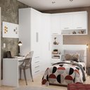 Ver imagem 1 de Quarto de Canto Solteiro com Guarda Roupas Cabeceira e Escrivaninha Alpes Luciane Móveis Branco Pf