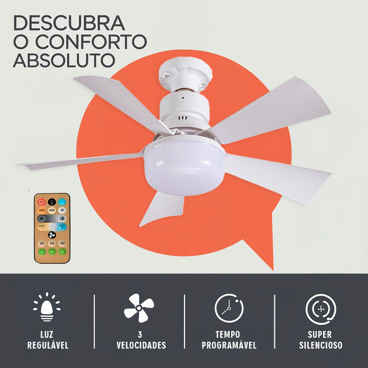 Lâmpada Ventilador de Teto Silencioso Bivolt com Controle Remoto - 4