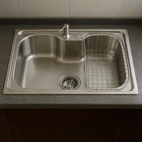 Cuba Inox para Cozinhas Grande Completa Porta Detergente, Sifão e Válvula