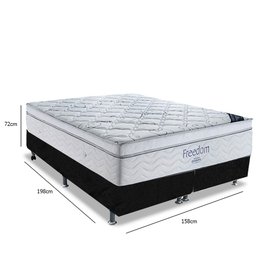Cama Box Queen + Colchao De Molas Ensacadas Freedom 72X158X198:Preto - 2
