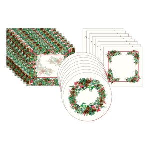 Kit Sousplat + Jogo Americano + Guardanapo Arbusto - 8 Peças - com Base