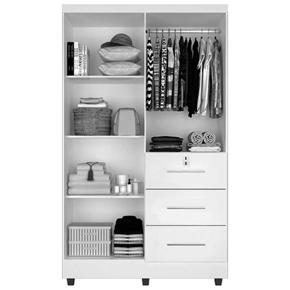 Roupeiro Tokio Com 4 Portas E 3 Gavetas J E A Moveis Branco Com