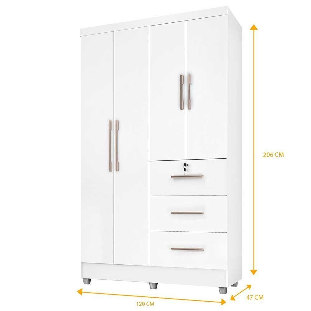 Roupeiro Tokio Com 4 Portas E 3 Gavetas J E A Moveis Branco Com
