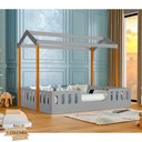Ver imagem 3 de Cama Infantil Casal Casinha Segura Ágatha com Colchão D28 para Quarto Infantil em Mdf - Cinza/nature