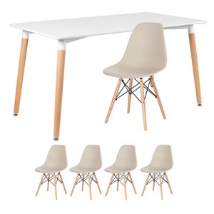 KIT - Mesa de jantar retangular Eames 80 x 140 cm branco + 4 cadeiras Eiffel DSW Nude