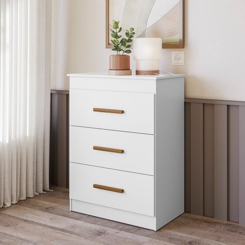 Cômoda Ternura Flex para Quarto Infantil 3 Gavetas Branco/Nature