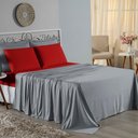 Ver imagem 1 de Jogo de Cama Casal Viúva Nobre 4 Peças Malha 100% Algodão - Cinza / Vermelho