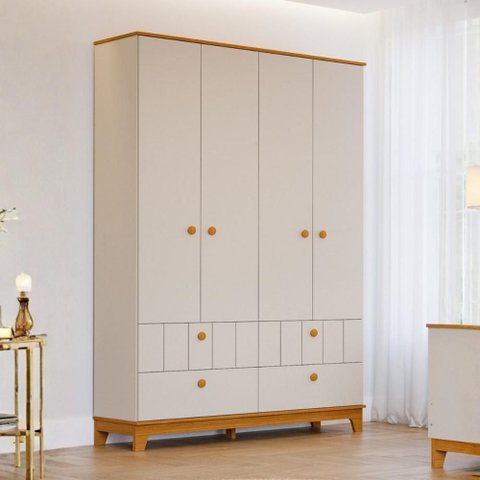 Guarda-Roupa Infantil 100% MDF 4 Portas e 4 Gavetas 148cm Multimóveis Crper-GRP131 Off White/
