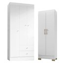Ver imagem 1 de Guarda Roupa Solteiro Versa 3 Portas Branco Rosa Flex Fosco com Armário Multiuso Luna Branco Fosco -