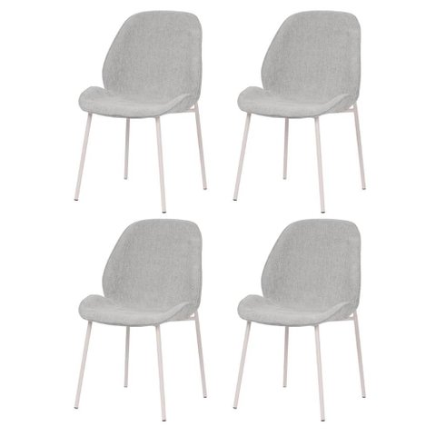 Kit 4 Cadeiras Clara Rivatti 51 Cm (largura) Estofado em Tecido Fendi e Base em Aço Off White