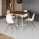 Ver imagem 1 de Mesa Jantar Industrial Amêndoa 90x90cm Base V Ferro Branco com 4 Cadeiras Eames Eiffel Madeira Branc