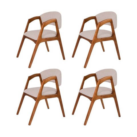 Conjunto com 4 Cadeiras de Jantar Estofada Gabriela em Madeira e Mdf Cerejeira Linho Bege