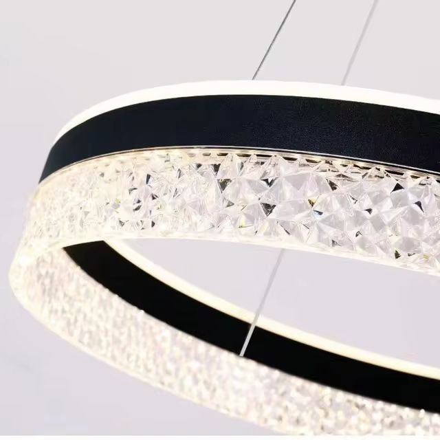 Lustre 1 Anel 50cm Cristal Pendente Moderno:preto - 2