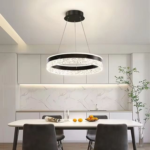 Lustre 1 Anel 50cm Cristal Pendente Moderno:preto