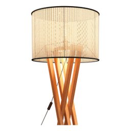Luminária de Chão Abajur Rattan Detalhada com Pés de Madeira Star - Palha/preto - 2