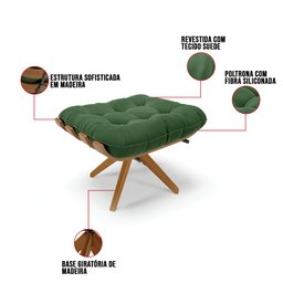 Kit 02 Puffs Giratório Costela Suede Base Madeira MA25 - D'Rossi - Verde - 7