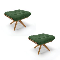 Kit 02 Puffs Giratório Costela Suede Base Madeira MA25 - D'Rossi - Verde - 1