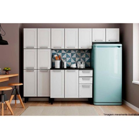 Kit de Cozinha Modulada 4 Peças Múltipla (2 Armários + 1 Balcão + 1 Paneleiro) C4P84 Branco -