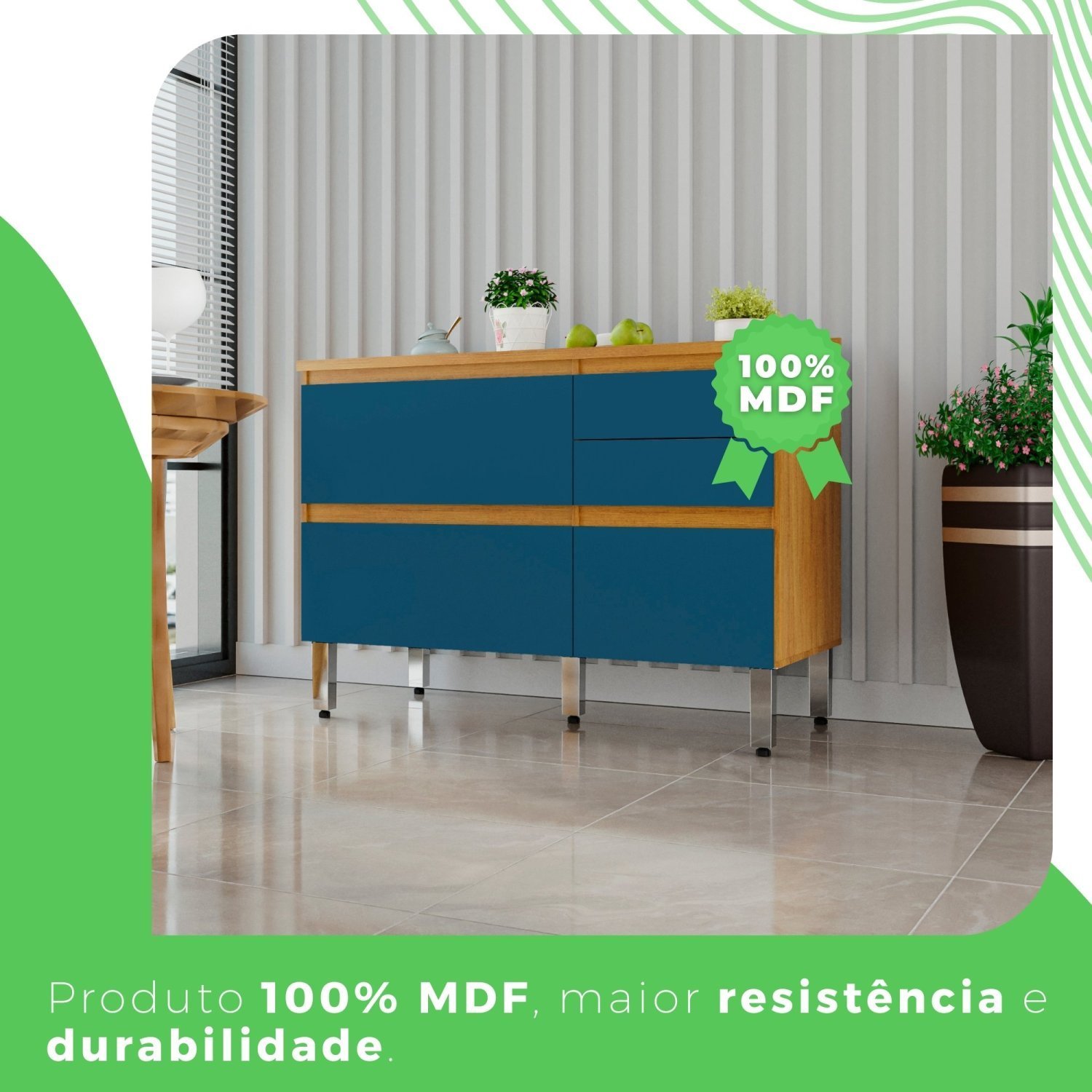 Balcão 3 Portas 2 Gavetas 100% Mdf Paloma - 5