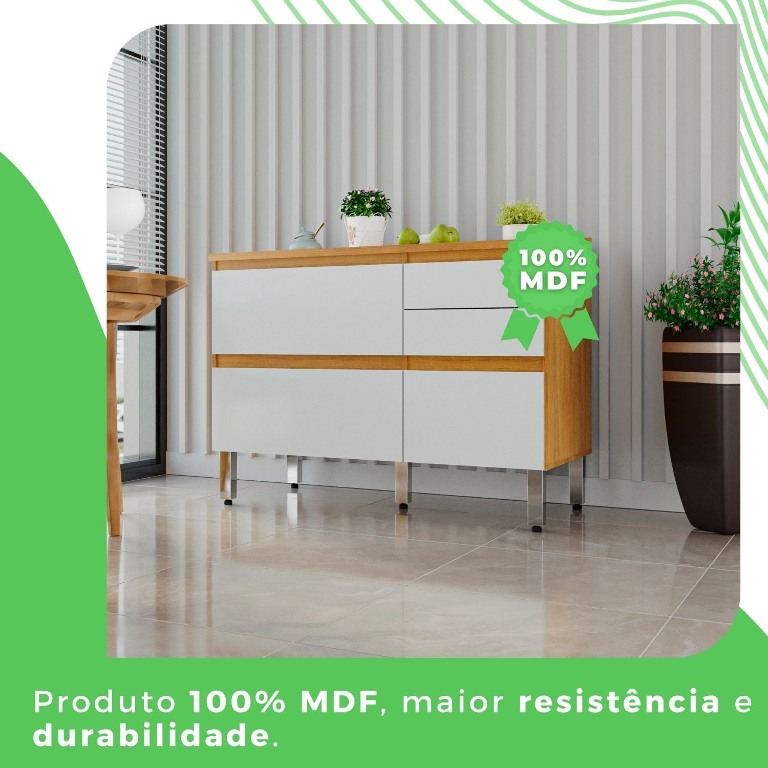 Balcão 3 Portas 2 Gavetas 100% Mdf Paloma - 5