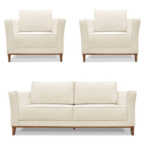 Kit 2 Poltronas e Sofá Living 2 Lugares 1,90m Vega Linho Cas