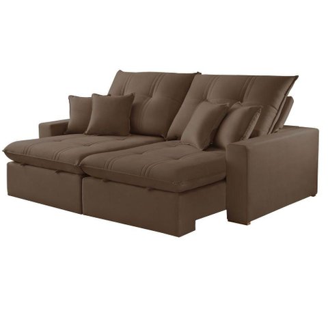 Sofá com Chaise B016 3 Lugares Retrátil e Reclinável 230cm Marrom Veludo