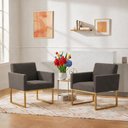 Ver imagem 2 de Kit 2 Poltronas Reforçada Recepção Base Metálico Dourado Cinza