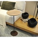 Ver imagem 1 de Mesa Lateral Karla - Alta, Tampo Redondo Itapuã e Base Aço Corten. Bege 100% MDF