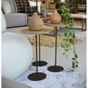 Ver imagem 1 de Kit 3 Mesas Laterais Karla - Baixa / Média / Alta, Tampo Redondo Itapuã e Base Aço Corten. Bege 100% MDF