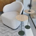 Ver imagem 1 de Kit 2 Mesas Laterais Karla - Média / Alta, Tampo Redondo Itapuã e Base Verde Oliva. Bege 100% MDF
