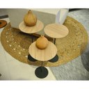 Ver mais imagens de Kit 3 Mesas Laterais Karla - Baixa / Média / Alta, Tampo Redondo Itapuã e Base Verde Oliva. Bege 100% MDF