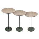 Ver imagem 3 de Kit 3 Mesas Laterais Karla - Baixa / Média / Alta, Tampo Redondo Itapuã e Base Verde Oliva. Bege 100% MDF