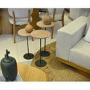 Ver imagem 5 de Kit 3 Mesas Laterais Karla - Baixa / Média / Alta, Tampo Redondo Itapuã e Base Verde Oliva. Bege 100% MDF