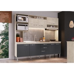 Cozinha Compacta Marília 08 Portas 02 Gavetas Crema Grafite- Megasul - 1